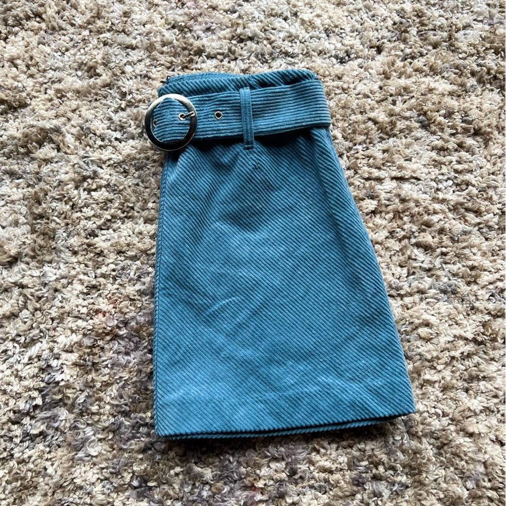 Zara Y2K Blue Corduroy Belted Miniskirt